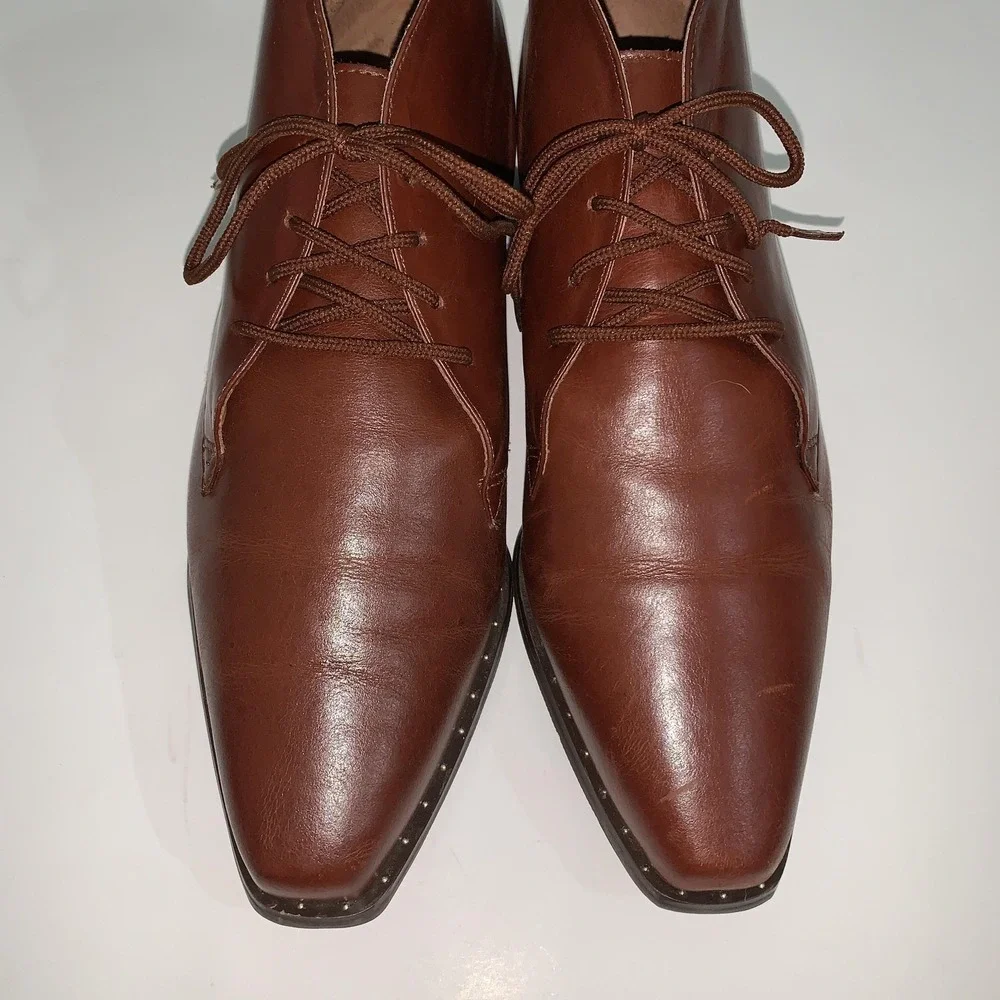 Seychelles Boots Womens 10 Brown Leather Abby Ankle Lace Up Block Heel Booties